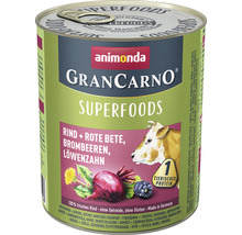 Animonda GranCarno Superfoods Nassfutter für Hunde mit Rind, Rote Bete, Brombeeren und Löwenzahn in einer Dose