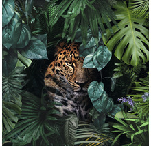 Dekoratives Wandbild mit einem Leoparden zwischen tropischen Pflanzen
