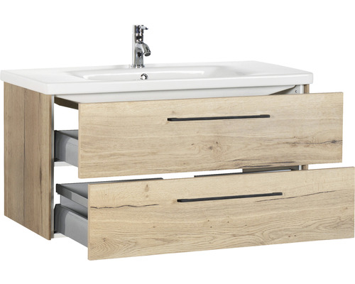 Waschtischunterschrank mit zwei Schubladen und Keramikwaschbecken