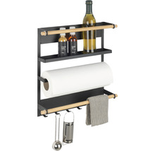 Magnetisches Küchenregal mit Papierrolle, Gewürzen, Ölflasche und Küchenutensilien