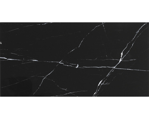 Feinsteinzeug Bodenfliese Marquina 30x60 cm schwarz glänzend rektifiziert