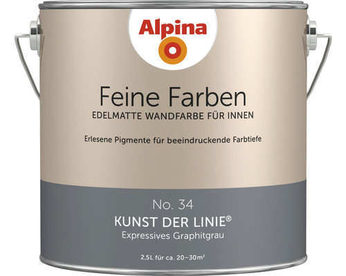 Alpina Feine Farben konservierungsmittelfrei Kunst der Linie 2,5 L Alpina Feine Farben Wandfarbe für Innen, expressives Graphitgrau, 2,5 Liter