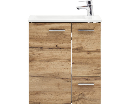 Badmöbel-Set Möbelpartner Matteo 60x50x25 cm mit Keramikwaschbecken Eiche Landhaus Waschtischunterschrank mit Waschbecken und Armatur