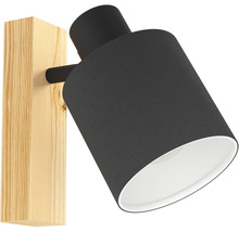 Wandleuchte mit Holzsockel und Stoffschirm