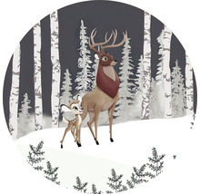 Illustration eines Hirsches und eines Rehkitzes im Winterwald