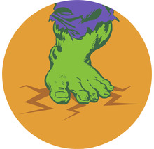 Illustration eines grünen Fußes, der den Boden aufreißt