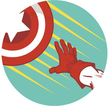 Illustration eines Arms der nach einem Schild greift