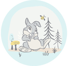Illustration eines Hasen mit Biene, Pilzen und Bäumen