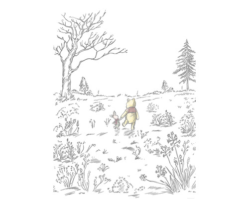 Fototapete Vlies IADX4-043 Into Adventure Winnie Pooh Walk 4-tlg. 200 x 280 cm Illustration von Winnie Puuh und Ferkel in einer Landschaft