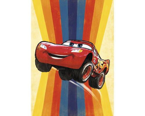 Fototapete Vlies IADX4-055 Into Adventure Disney Cars Jump 4-tlg. 200 x 280 cm Illustration von Lightning McQueen aus Cars vor farbigen Streifen