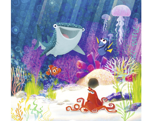 Fototapete Vlies IADX6-086 Into Adventure Dory Aqua Party 6-tlg. 300 x 280 cm Illustration einer Unterwasserwelt mit Nemo, Dorie, Bailey, Quetschie und Hank
