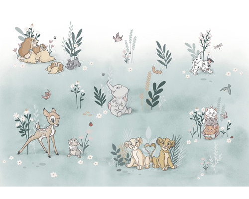 Fototapete Vlies IADX8-022 Into Adventure Before the Bloom 8-tlg. 400 x 280 cm Tapete mit Disney-Motiven, darunter Bambi, Susi und Strolch sowie Charaktere aus Aristocats und Dumbo