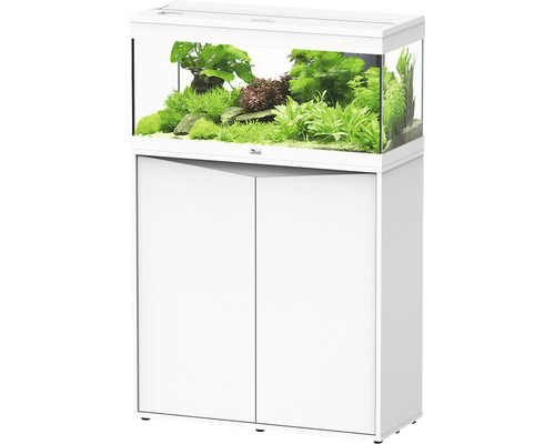 Weißes Aquarium mit Unterschrank und Pflanzen