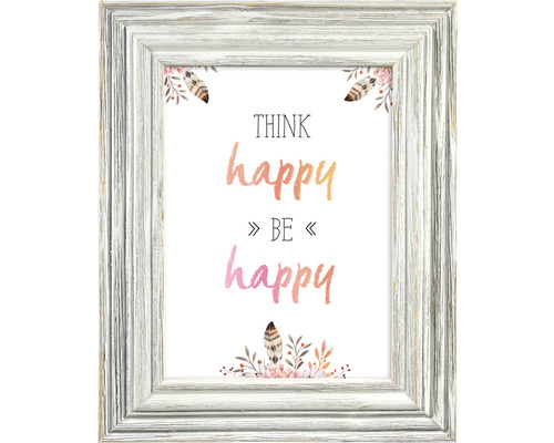 Gerahmtes Bild mit der Aufschrift ''Denke glücklich, sei glücklich''