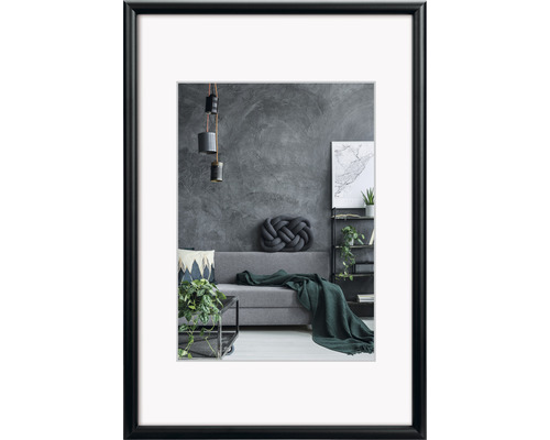 Bilderrahmen Aluminium Detroit schwarz 50x70 cm Gerahmtes Bild mit Wohnzimmerszene in Grautönen