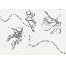 Illustration von drei Astronauten mit Kabeln im Weltraum