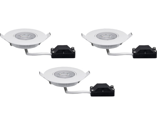 Drei LED Einbaustrahler mit weißem Rahmen und schwarzem Anschlusskasten