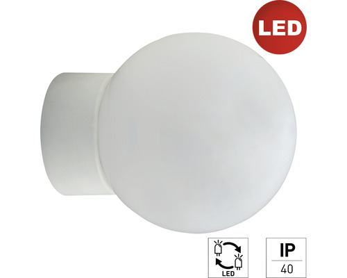 Wandleuchte Kugelform E27 9W 850 lm 3000 K warmweiß 150x150x170 mm IP40 weiß gerade LED-Wandleuchte mit Schutzart IP40