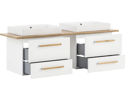 Doppelwaschtisch mit Schubladen und Aufsatzwaschbecken