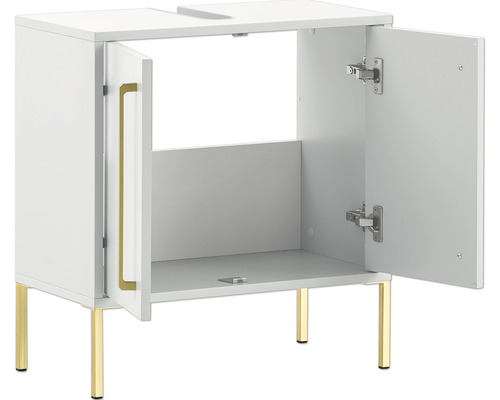Waschbeckenunterschrank mit zwei offenen Türen und goldenen Beinen