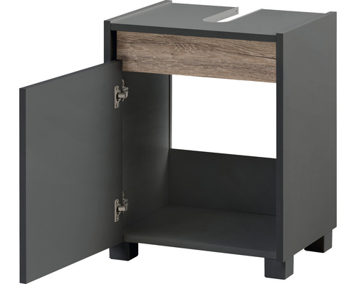 Waschbeckenunterschrank mit offener Tür und Ablagefach