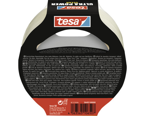 Tesa Ultra Power Clear Reparaturklebeband, transparent, extra stark, wetterfest