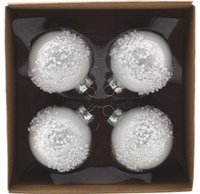 Vier Christbaumkugeln mit Perlen in einer Box