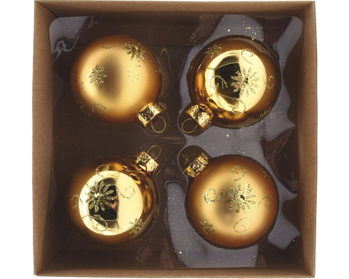 Christbaumkugeln Glas Ø 6 cm 4-teilig gold Glitzer