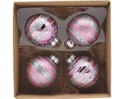 Christbaumkugeln Glas Ø 6 cm 4-teilig rosa Glitzer