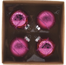 Vier Christbaumkugeln mit Dekor in einer Box