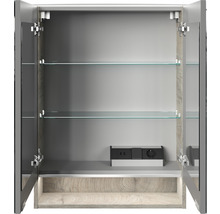 Offener Spiegelschrank mit Glasböden und Steckdosen