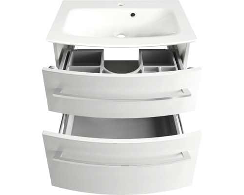 Waschtischunterschrank mit zwei offenen Schubladen und Waschtisch