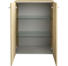 Offener Badezimmerschrank mit zwei Glasböden
