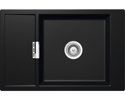 Flächenbündige Spüle Schock Mono D-100XS FB 510x780 mm mit Holzschneidbrett magma Schwarze Küchenspüle mit Abtropffläche und Siebkorb