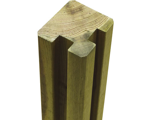 Profilpfosten PLUS Ecke Kreuzholz 2 Nuten 9 x 9 x 268 cm kesseldruckimprägniert Holzpfosten mit Nut und Feder für den Zaunbau