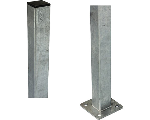 Pfosten aus Metall mit Fußplatte und Abdeckung