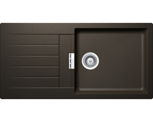 Flächenbündige Spüle Schock Signus D-100L 495x993 mm mit Holzschneidbrett bronze Dunkle Küchenspüle mit Abtropffläche und Siebkorb