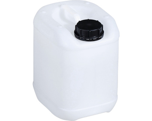 Weißer Kunststoffkanister mit schwarzem Schraubverschluss