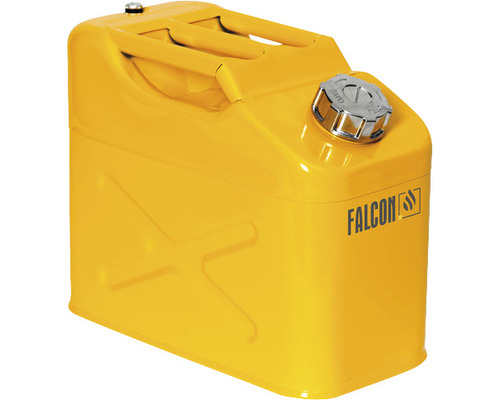 Falcon Sicherheitskanister mit Tragegriff, Schraubverschluss und Transportzulassung 10 l Stahl gelb lackiert inkl. Auslaufrohr