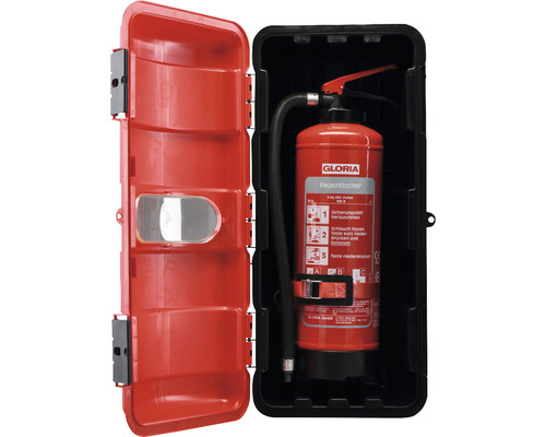 Feuerlöscherschrank Bigbox für 6 kg Feuerlöscher Kunststoff rot 279x643x227 mm Feuerlöscher in einem schwarzen Gehäuse mit roter Tür