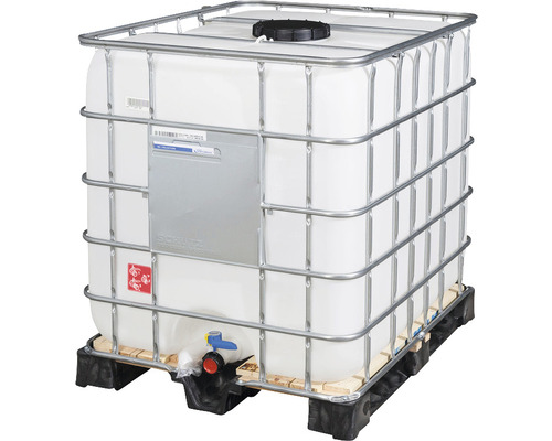 IBC Container auf Holz-Composit-Palette 1000 l mit DN 225 Einfüllöffnung und DN 50 Auslauföffnung