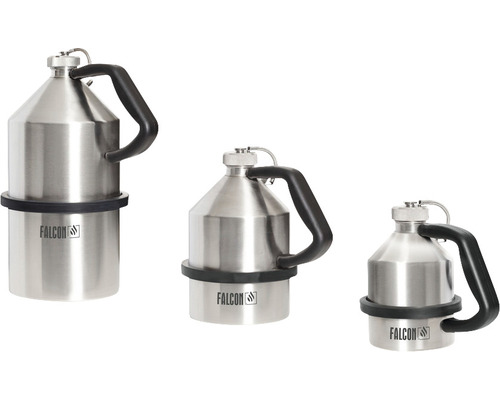 Drei Edelstahltanks mit Griff und Falcon Logo