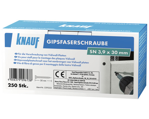 Gipsplattenschraube 3,9 x 30 mm schwarz 250 Stück Knauf Gipsfaserschrauben, 3,9 x 30 mm, 250 Stück Packung