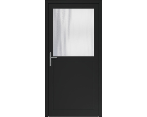 Schwarze Außentür mit Glaseinsatz
