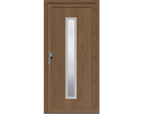 Haustür mit Holzstruktur und Glaseinsatz