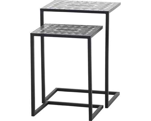 Beistelltischset Gardamo Set Como I, 2-teilig Gestell aus Stahl in matt schwarz, Gartentischplatte aus Keramik in dunkelgrau Zwei quadratische Beistelltische aus Metall und Mosaikfliesen