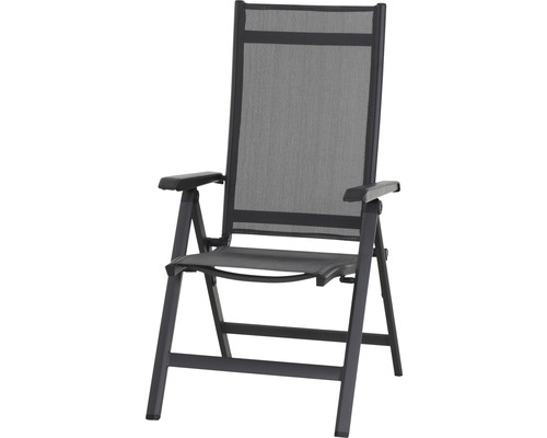 Klappsessel Siena Garden Tesoro, matt anthrazit Alu, Textilbezug silber schwarz Gartenstuhl mit Armlehnen und hoher Rückenlehne