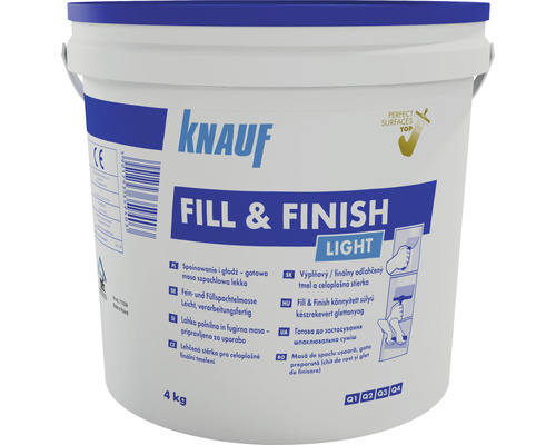 Füll- und Feinspachtelmasse Knauf Fill & Finish light 4 kg Knauf Fill and Finish Light Spachtelmasse im Eimer mit 4 Kilogramm Inhalt