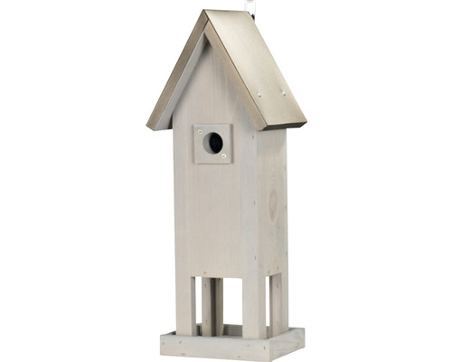 Nistkasten, Vogelfutterhaus Siena Garden Spitz extra Ø 32 mm 15 x 19 x 50 cm grau Vogelhaus aus Holz