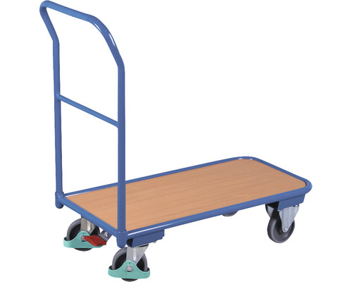 Transportwagen mit Schiebebügel Classic-Line 850x445 mm Stahl blau Tragkraft 200 kg Plattformwagen mit Holzplattform und Griff